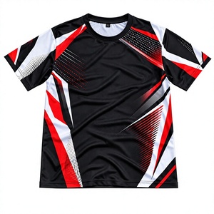 T-shirt de sport pour homme à sublimation, manches courtes, col rond, motif géométrique, noir, rouge, blanc, grande taille, 100 % polyester, coupe classique - Product Image 1