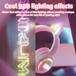 <span class=keywords><strong>ONIKUMA</strong></span> GT838 Auriculares rosados para niños, bonitos auriculares Rgb para juegos, sobre la oreja Bluetooth auriculares inalámbricos, auriculares para juegos - Product Image 4