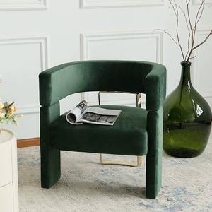 Sillón Moderno de Terciopelo Verde con Estructura Metálica, Mueble para Sala de Estar - Product Image 2