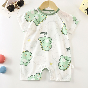 Combinaison d'été respirante à logo personnalisé pour nouveau-nés, 100 % coton, à manches courtes, pyjama bébé tricoté à boutons-pression, vente en gros - Product Image 2