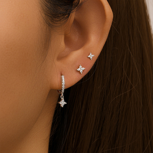 ROXI Ensemble de 3 pièces en argent sterling 925 avec fleurs incrustées de zircon, boucles d'oreilles classiques pour femmes S925 - Product Image 4