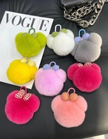 Porte-clés de voiture en peluche fait main, motif tête de Mickey avec nœud en fourrure de lapin Rex, mignon style dessin animé, pendentif pour sac, jouet, décoration, cadeau