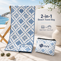 Serviette de plage 2-en-1 en microfibre suédée avec logo personnalisé, pliable, séchage rapide, anti-sable, pour voyage, vente en gros