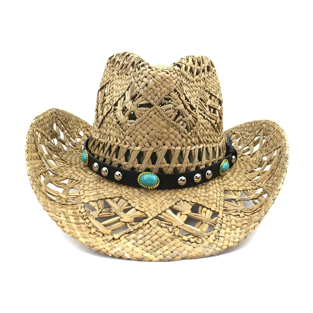 Nouvelle robe d'été décontractée de voyage en plein air tissée à la main pour femmes et hommes, chapeau de Cowboy en paille de mer unisexe Sombrero