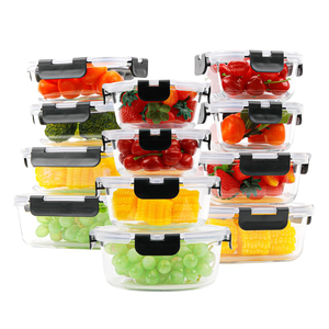 12個入りガラス製食品保存容器、ランチ用ミールプレップ容器、電子レンジ、オーブン、冷凍庫、食洗機対応、BPAフリー - Product Image 1