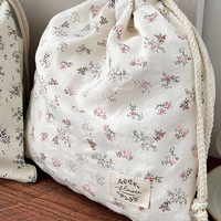 Pochette de rangement pour cosmétiques et maquillage, style japonais, en coton fleuri, écologique, faite à la main, avec cordon de serrage, housse anti-poussière