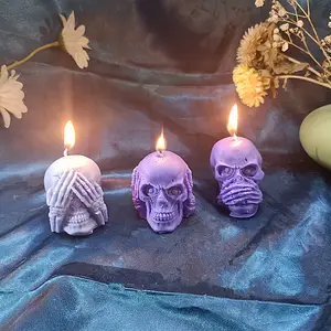 Cetakan Lilin Tengkorak B-2011 Cetakan Lilin Tengkorak Mini Cetakan Tanah Liat Silikon Resin Cetakan 3D Tidak Terlihat Tidak Ada Bicara Tidak Ada Dengar Cetakan Halloween