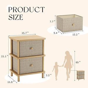 Modern 2-Drawer Nightstand with Fabric Drawers, Minimalist Wood <strong>Bedside</strong> <strong>Table</strong>, <strong>Scandinavian</strong> Side End <strong>Table</strong> for Bedroom Furniture - Product Image 2