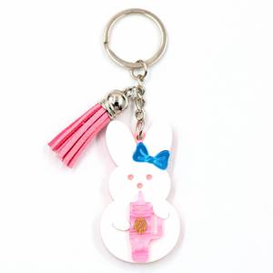 HYLKH1409 Easter Bunny Hugging Mug Design Laser Cut Plastic Keychain