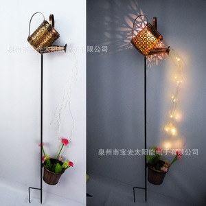 Lampe solaire à piquet de jardin en fer avec jardinière, décoration extérieure rustique - Product Image 3
