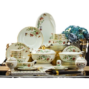 Vaisselle en porcelaine fine Jingdezhen, bols à bord doré, bols en céramique pour la maison, ensembles cadeaux, assiettes de dîner, vente en gros - Product Image 5