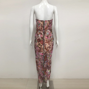 सुरुचिपूर्ण पुष्प अनुक्रमण स्ट्रैपलेस मैक्सी पोशाक महिलाओं सेक्सी फिशरी शाम गाउन की लंबी पार्टी प्रोम औपचारिक शादी की पोशाक - Product Image 4