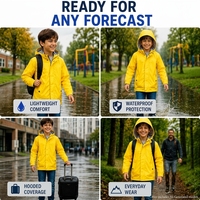 Veste de pluie imperméable à capuche pour enfants, légère, résistante aux intempéries, en PU recyclé, pliable pour les jeux en plein air par temps de pluie
