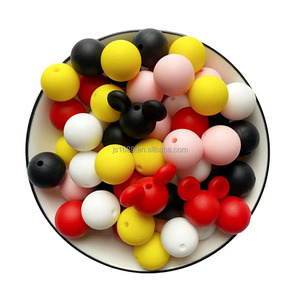 100 pièces de perles de silicone <span class=keywords><strong>Mickey</strong></span> rouge jaune de 15mm pour la fabrication de bijoux, perles focales pour stylos, porte-clés, chaîne de sucette de dentition pour bébé - Product Image 1