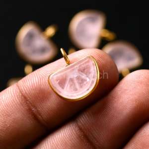 Charmes en quartz rose naturel sculptés en forme de fruit orange, pendentif en pierre précieuse en quartz plaqué or, 14x10 mm, bijoux en cristal de guérison à bas prix - Product Image 3