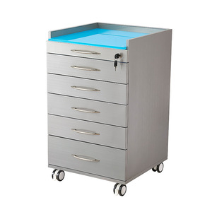 Armoire de rangement mobile pour clinique dentaire, 6 tiroirs, acier inoxydable avec dessus en plastique, usage hospitalier - Product Image 1