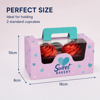 Boîte d'emballage personnalisée pour cupcakes avec fenêtre transparente et poignée, en papier imprimé, vente en gros pour boulangerie et livraison de cadeaux
