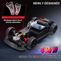 Voiture de drift RC 1:24 en métal, électrique, 4 roues motrices, télécommande proportionnelle, portée 50 m, haute vitesse, gyroscope, lumières LED, pneus supplémentaires, jouet pour adultes et enfants