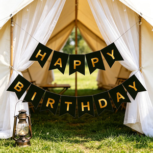 Articoli per feste di alta qualità Striscione Buon Compleanno Lettere Nere e Oro 14 Pezzi 4M Decorazione per Feste - Product Image 4