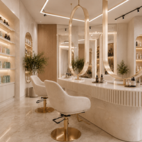 Ensemble de meubles de salon de coiffure sur mesure, comptoir de réception, poste de coiffage, vitrine pour salon
