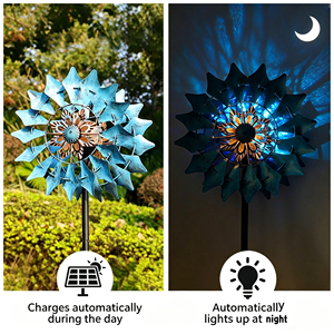 Sculpture Cinétique Solaire LED 3D en Métal pour Extérieur, Éolienne Moderne Étanche pour <span class=keywords><strong>Jardin</strong></span>, Décoration de Cour, Moulin à Vent Lumineux Coloré sur Sol - Product Image 3