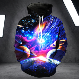 Men's <b>Galaxy</b> Printed <b>Hoodie</b> Regular Fit Casual Knitted Polyester Autumn Streetwear - Product Image 4