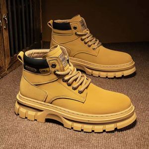 Bottes de travail montantes en cuir noir pour hommes, bout rond, à lacets, semelle extérieure en caoutchouc antidérapante, semelle intermédiaire en EVA, doublure en microfibre, toutes saisons - Product Image 6