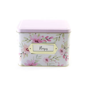 High End Metal Tin Box Recipe Cards Custom Tins  Rectangular Tin Box With Hinge For Recipe Cards Custom