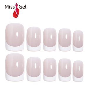 32 Pezzi Unghie Finte Press-on in ABS Greige Nude, Bianche, Stile Francese, Corte e Quadrate, Impermeabili, Personalizzate e Fatte a Mano per le Dita - Product Image 1