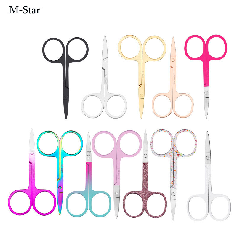 Оптовая продажа, ножницы для бровей из нержавеющей стали с индивидуальным логотипом, матовые черные Розовые ножницы для ресниц