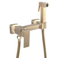 Sistema de ducha monomando de acero inoxidable 304 cepillado con rociador de lluvia, pistola pulverizadora para bidé, válvula de cerámica, montaje en pared para baño, 2 orificios, moderno