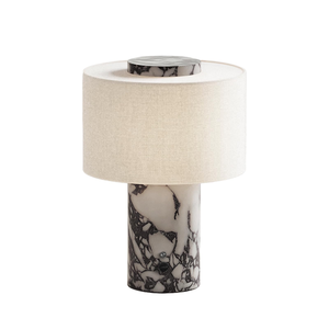 Rechargeable Marble <b>Table</b> Lamp Linen Shade Cordless Touch Dimmable Bedside Ambient <b>Light</b> Luxury Cylindrical Desk Lamp - Product Image 1