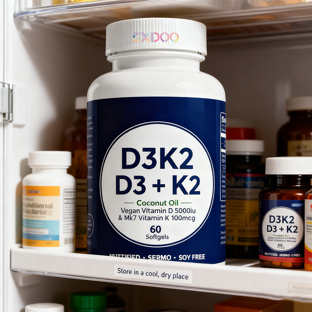 Private Label D3 + K2 Softgel Capsules 5000 IU Vegan Support Strong Bones Antioxidant Improve Immunity 60 Bottle Supplement