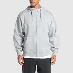 Sweat à capuche surdimensionné en molleton 100% coton, écologique, noir, fermeture éclair, épaules tombantes, tissu lourd, pour homme - Product Image 6