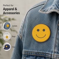 Écusson brodé personnalisé jaune visage souriant, badge rond haute densité pour vêtements, sacs, cadeaux promotionnels, vente en gros, direct usine
