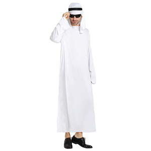 Costume da Sceicco Arabo per Halloween e Carnevale, Abbigliamento Musulmano Unisex per Bambini, Bianco Puro, Medio Oriente Dubai, in Poliestere - Product Image 1