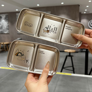304 Stainless Steel Dipping Dish Rectangle Cartoon Pattern Camping Condiment Tray - Product Image 1