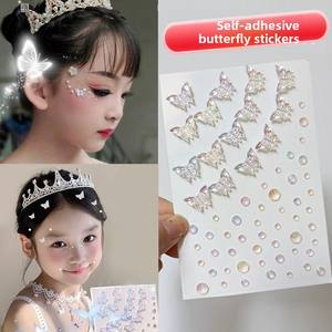 Autocollants décoratifs <span class=keywords><strong>3D</strong></span> en strass pour le visage, perles et strass papillon, décorations de maquillage auto-adhésives sans colle - Product Image 2