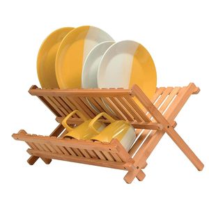 2 tier bamboo collapsible dish drying rack sink kitchen home plate dishes tray closet storage racks shelf organizer
