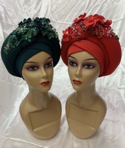 Sombrero Gele Aso Oke Africano con Piedras, Prendido y Listo para Usar, Sombrero para Mujer con Cuentas, Gele, Aso Oke, Gele - Product Image 4