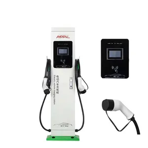 Disesuaikan OCPp AC 22KW Dual Gun Fast EV Charger Tipe 2 Dual Pile listrik CarCharging Station lantai dipasang pengisian