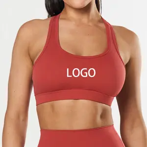 OEM Custom Logo Basic Gym Fitness Workout Yoga Crop Top Quick Dry Racer Back Plain Sports Bra For Women