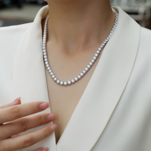 Chaîne tennis en moissanite pleine taille ovale de 6,5 mm, plaquée <span class=keywords><strong>argent</strong></span> S925, or 18 carats, certifiée GRA, pour femmes et hommes, usage quotidien, fabrication de bijoux fins - Product Image 2