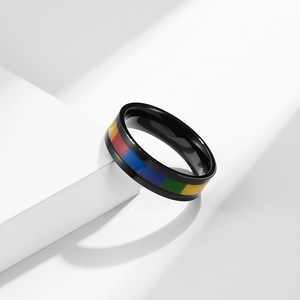 Unisex <b>Titanium</b> Steel Rainbow <b>Ring</b> Gold Silver Black Channel Setting Gift Jewelry - Product Image 4
