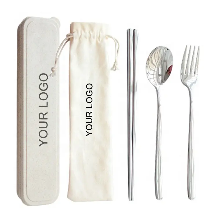 Posate di metallo 18/10 coreano posate bacchette cucchiaio e forchetta set di posate con scatola portatile