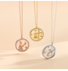 Collar de Plata de Ley 925 con Colgante de <span class=keywords><strong>Signo</strong></span> Zodiacal de los 12 Horóscopos, <span class=keywords><strong>para</strong></span> Mujer, Superventas - Product Image 1