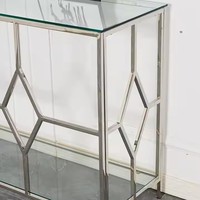 Mobilier de maison design moderne table console en métal argenté avec dessus en verre transparent