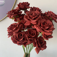B-673 Meistverkaufte Heim- und Bürodekoration Rote Blumenvase Arrangement Künstliche Rose Einzelstiel 3-Zweige Rote Rose Seidenblumen