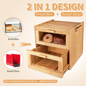 Hai Lớp Breadbox Bánh Mì Chủ Bin Nhà Bếp Tre Bánh Mì Slicer Hộp Lưu Trữ Tổ Chức Container Với Cửa Sổ Rõ Ràng - Product Image 4