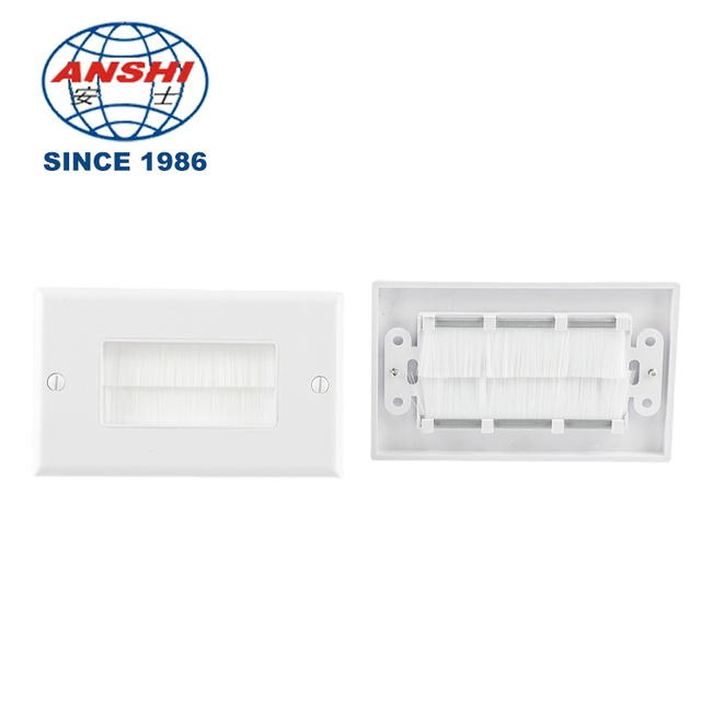 Brush Style Wall Plate For In-Wall Cable Management, American Style Cable Pass Through Wall Bracket For Wire Routing